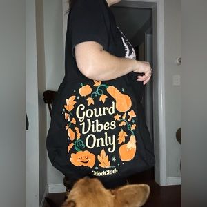ModCloth Gourd Vibes Only Black Orange Graphic Canvas Tote 16x14x4